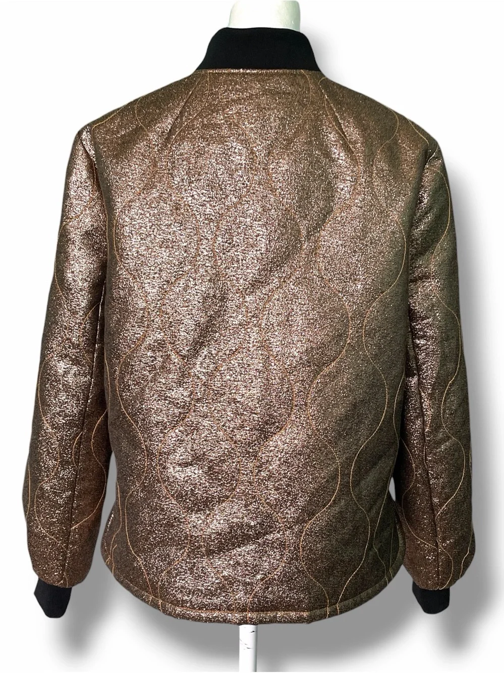 Madewell Metallic Gold Quilted Military Bomber Jacket H1293 Rare Sample Small